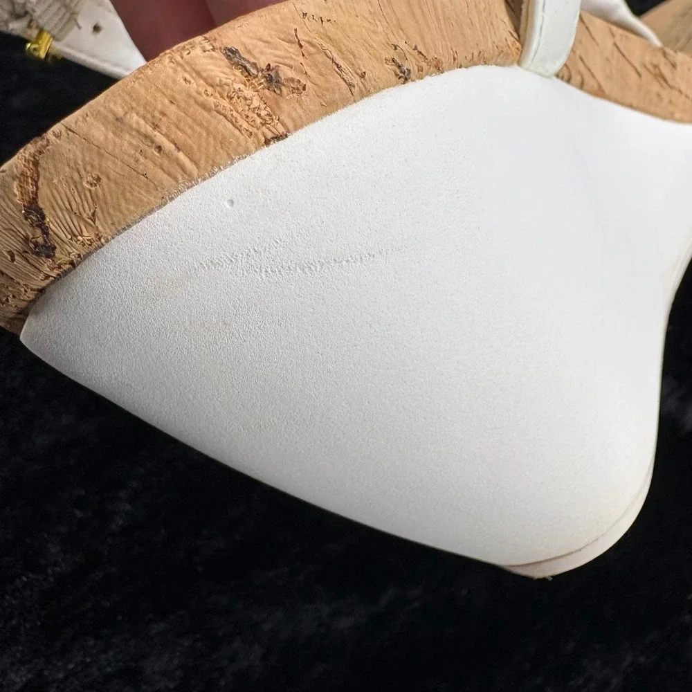 Lauren Ralph Lauren White Cork Wedge T-Strap Sandals Est Women's Size 9-see desc
